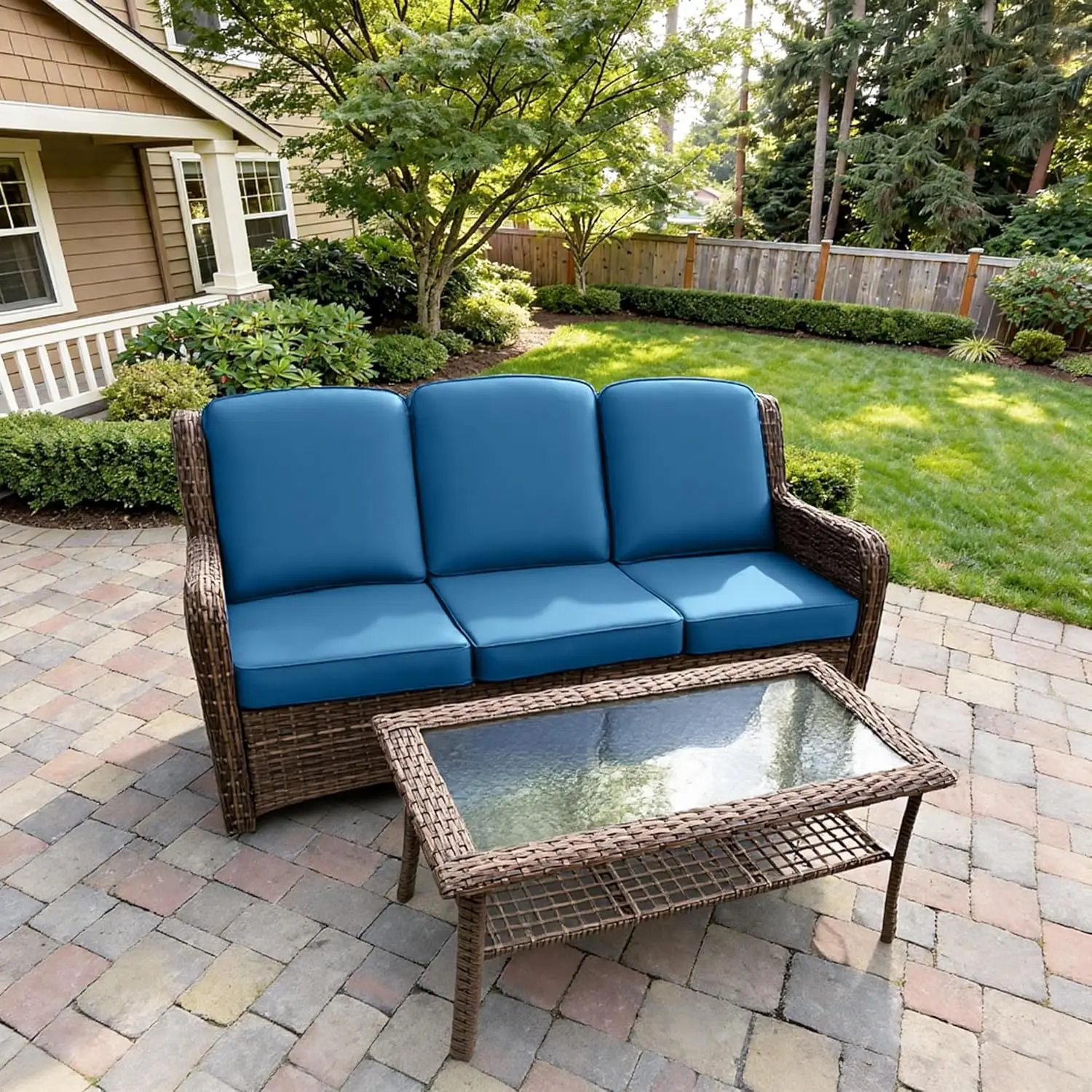 3 Seater Wicker Sofa 41" Coffee Table High Back Thick Cushions Wide Armrests Patio Porch Balcony, Customized
3 Seater Wicker Sofa 41" Coffee Table High Back Thick Cushions Wide Armrests Patio Porch Balcony, Customized
