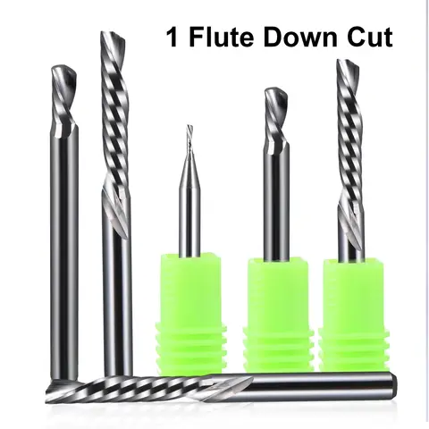 20pcs 3.175/4/5/6/8mm AAA one Flute Left Spiral down cut CNC Milling Cutter End Mill for Wood Acrylic PVC