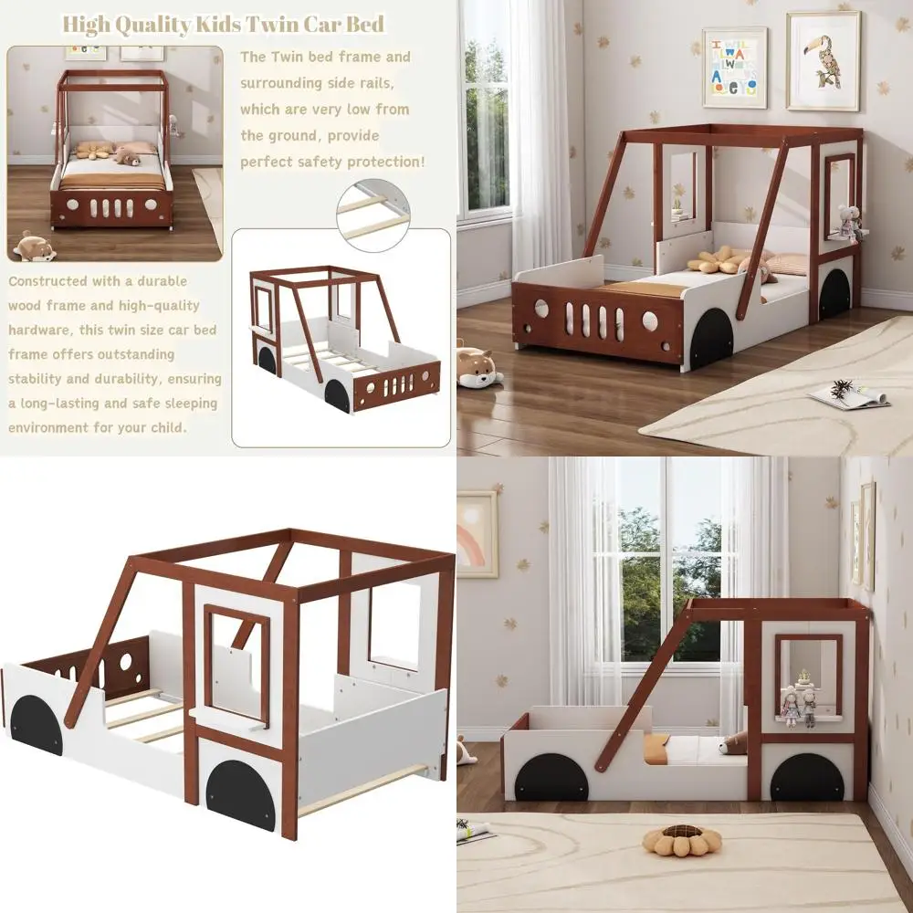 Twin Size Car-Themed Kids Bed, Wooden Floor Bed with Wheels & Door, Playful Twin Bed for Boys and Girls, White and Orange
Twin Size Car-Themed Kids Bed, Wooden Floor Bed with Wheels & Door, Playful Twin Bed for Boys and Girls, White and Orange