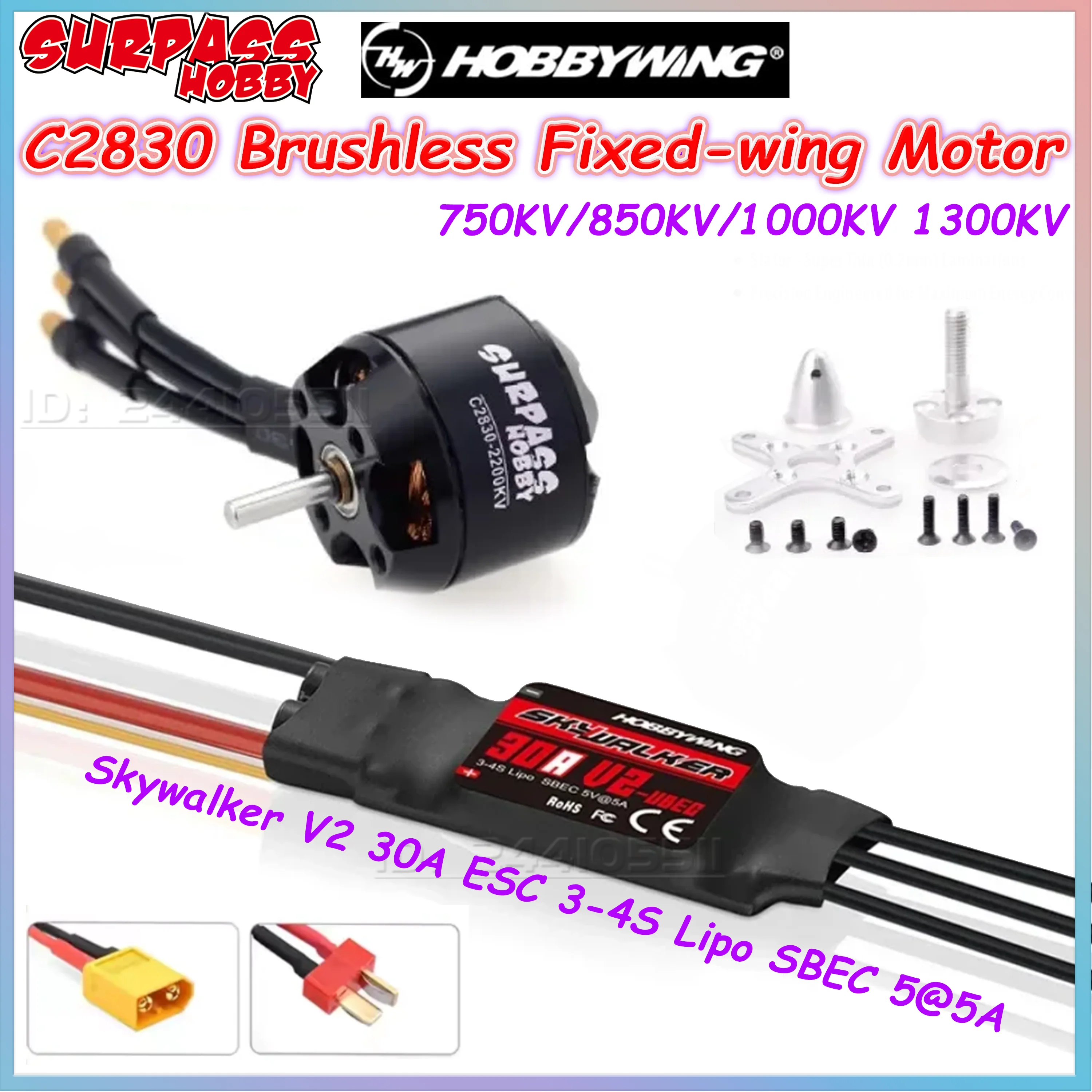 SURPASS HOBBY C 2830 750KV 850KV 1000KV 1300KV Brushless Motor Skywalker V2 30A ESC 3-4S Lipo for RC Fixed-wing Airplane Glider
SURPASS HOBBY C 2830 750KV 850KV 1000KV 1300KV Brushless Motor Skywalker V2 30A ESC 3-4S Lipo for RC Fixed-wing Airplane Glider