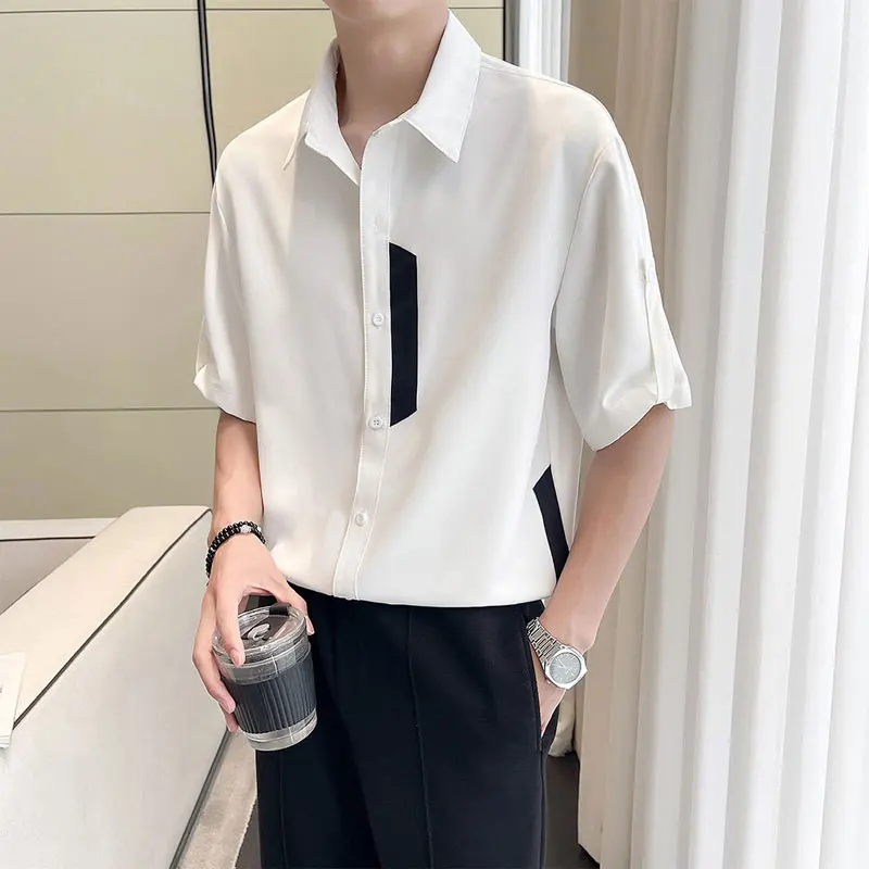Men's Clothing Fashion Spliced Shirts Casual Short Sleeve Summer Turn-down Collar Button Basic Contrasting Colors Loose Shirts
Men's Clothing Fashion Spliced Shirts Casual Short Sleeve Summer Turn-down Collar Button Basic Contrasting Colors Loose Shirts