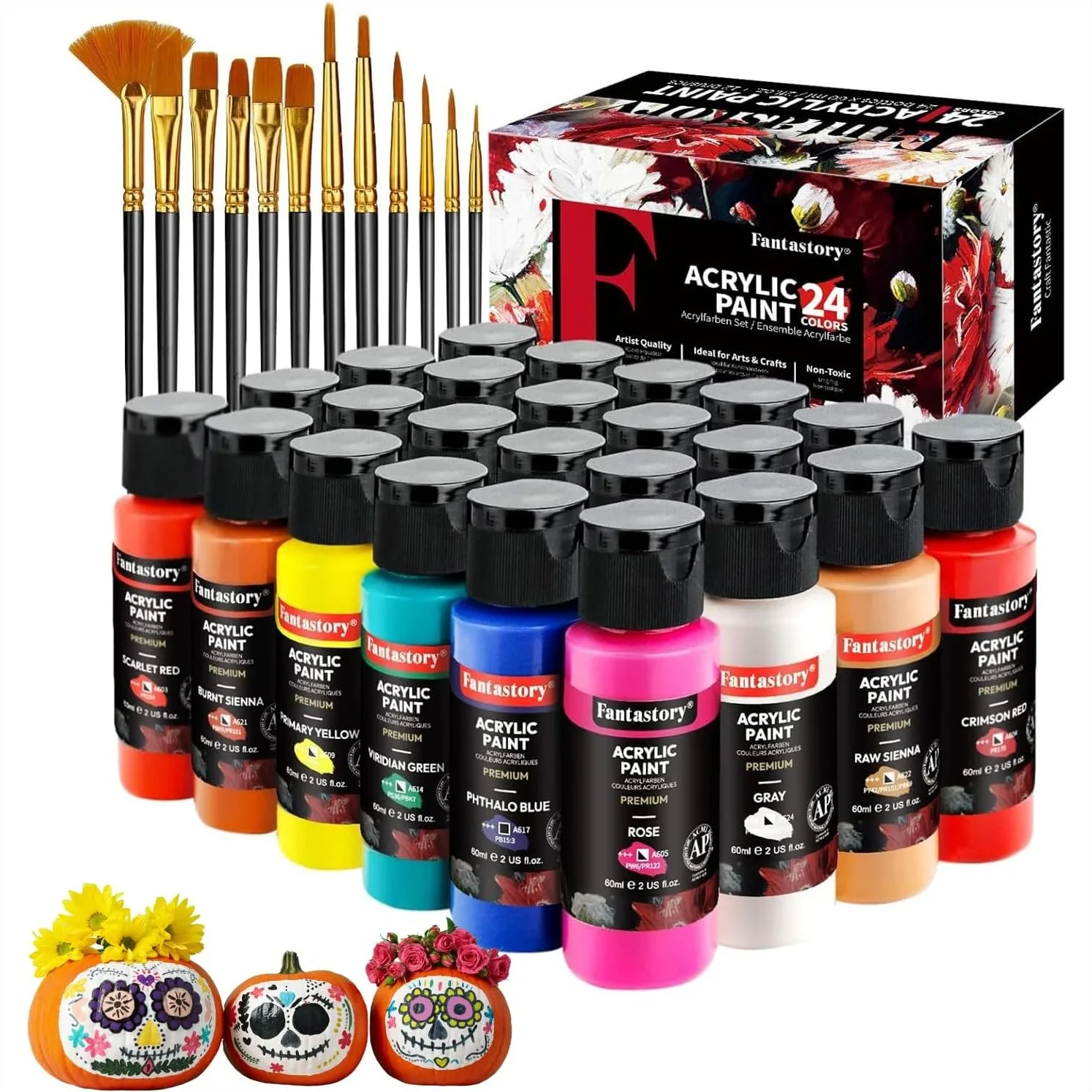 Acrylic Paint Set 24 Colors 2oz/60ml with 12 Brushes for Adults Canvas Wood Fabric Ceramic Rock Painting Supplies
Acrylic Paint Set 24 Colors 2oz/60ml with 12 Brushes for Adults Canvas Wood Fabric Ceramic Rock Painting Supplies