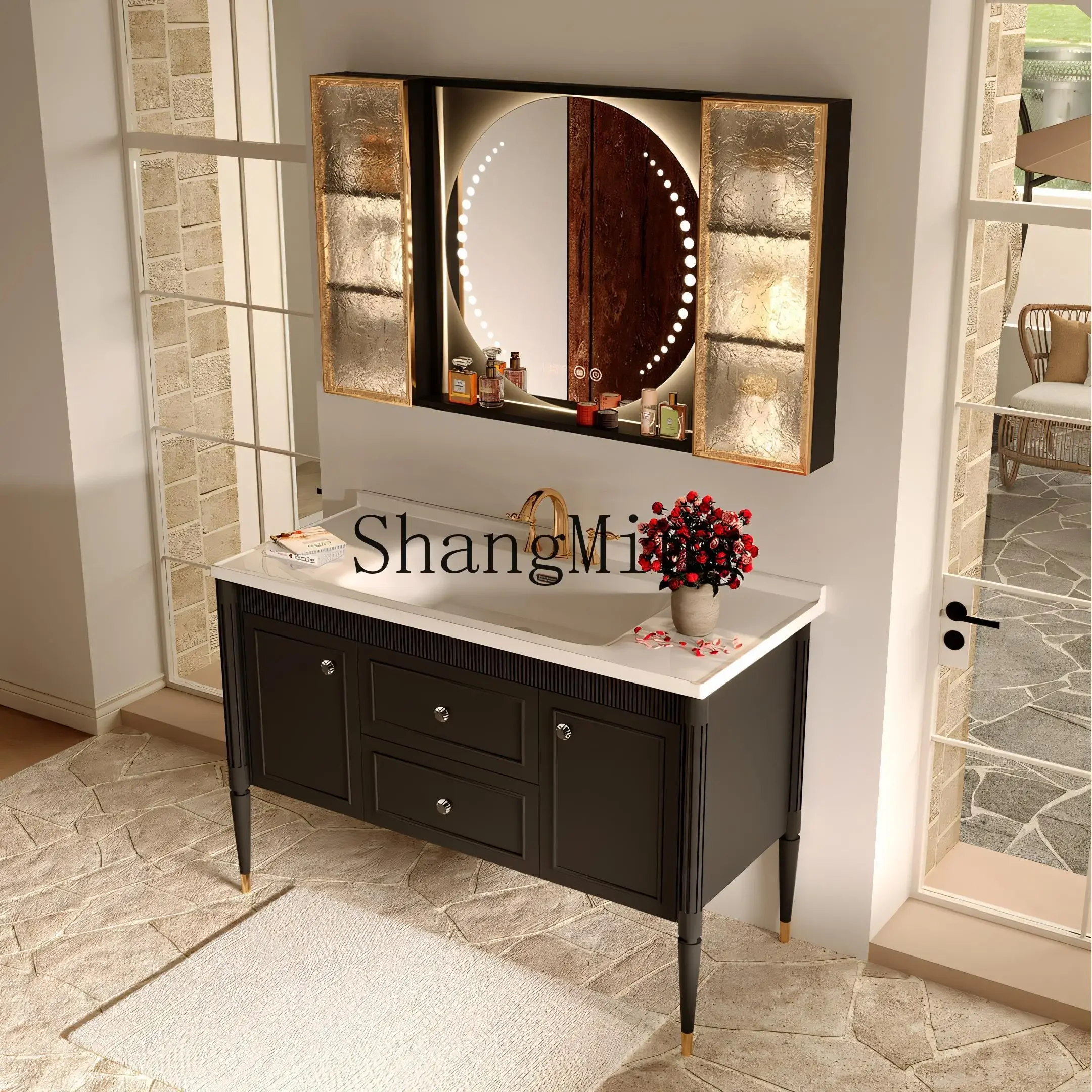 CL integrated basin floor-to-ceiling rural style toilet washstand rubber wood bathroom cabinet
CL integrated basin floor-to-ceiling rural style toilet washstand rubber wood bathroom cabinet
