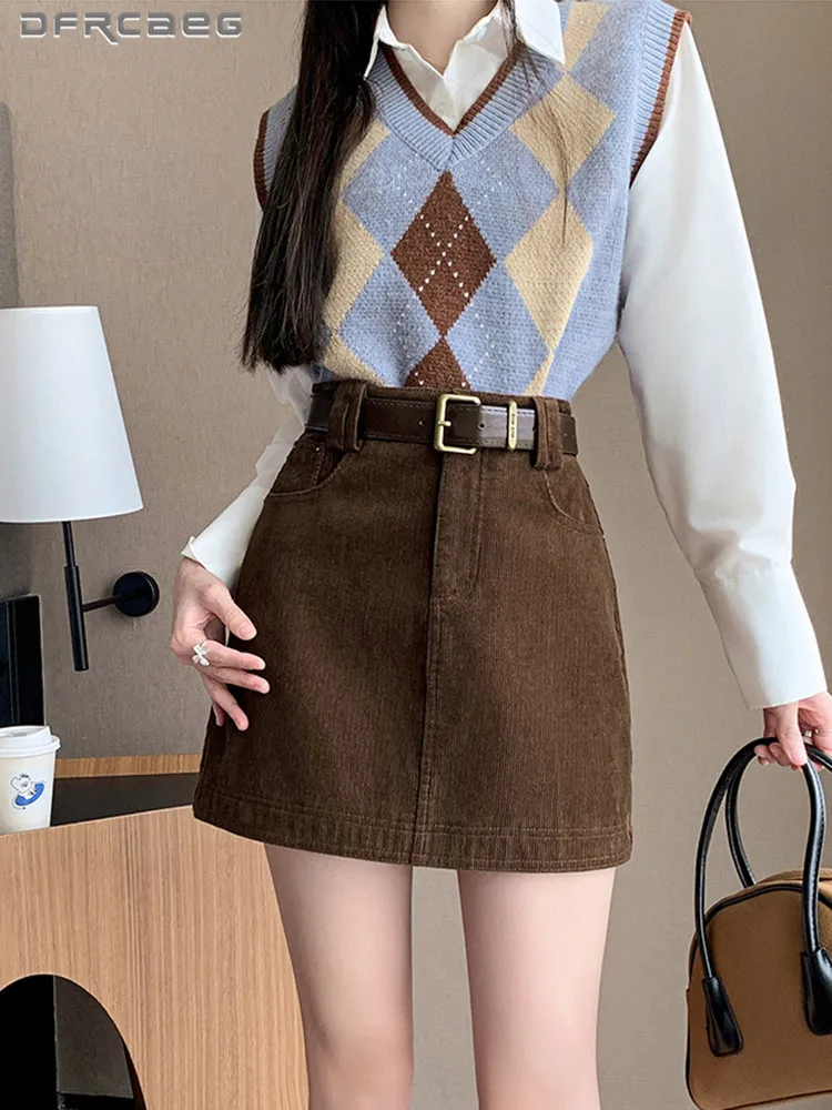 Coffee Autumn Winter Retro Corduroy Pencil Skirt Woman High Waist Casual Chic Lady Short Skirts With Belt
Coffee Autumn Winter Retro Corduroy Pencil Skirt Woman High Waist Casual Chic Lady Short Skirts With Belt