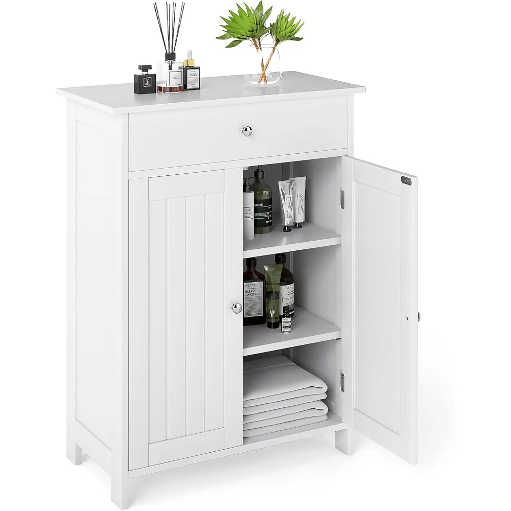 Storage Cabinet, White Bathroom Cabinet with 2 Doors, 1 Drawer, 3-Level Adjustable Shelf, Modern Wooden Storage Organizer for L
Storage Cabinet, White Bathroom Cabinet with 2 Doors, 1 Drawer, 3-Level Adjustable Shelf, Modern Wooden Storage Organizer for L