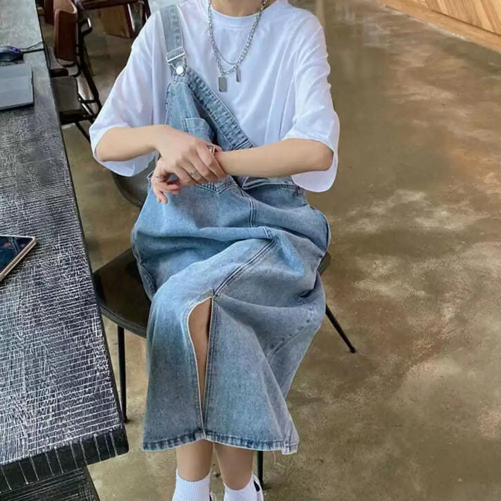 Solid Color Suspender Dress Versatile Denim Midi Dress with Suspender Design Side Pockets Adjustable Shoulder for Students
Solid Color Suspender Dress Versatile Denim Midi Dress with Suspender Design Side Pockets Adjustable Shoulder for Students