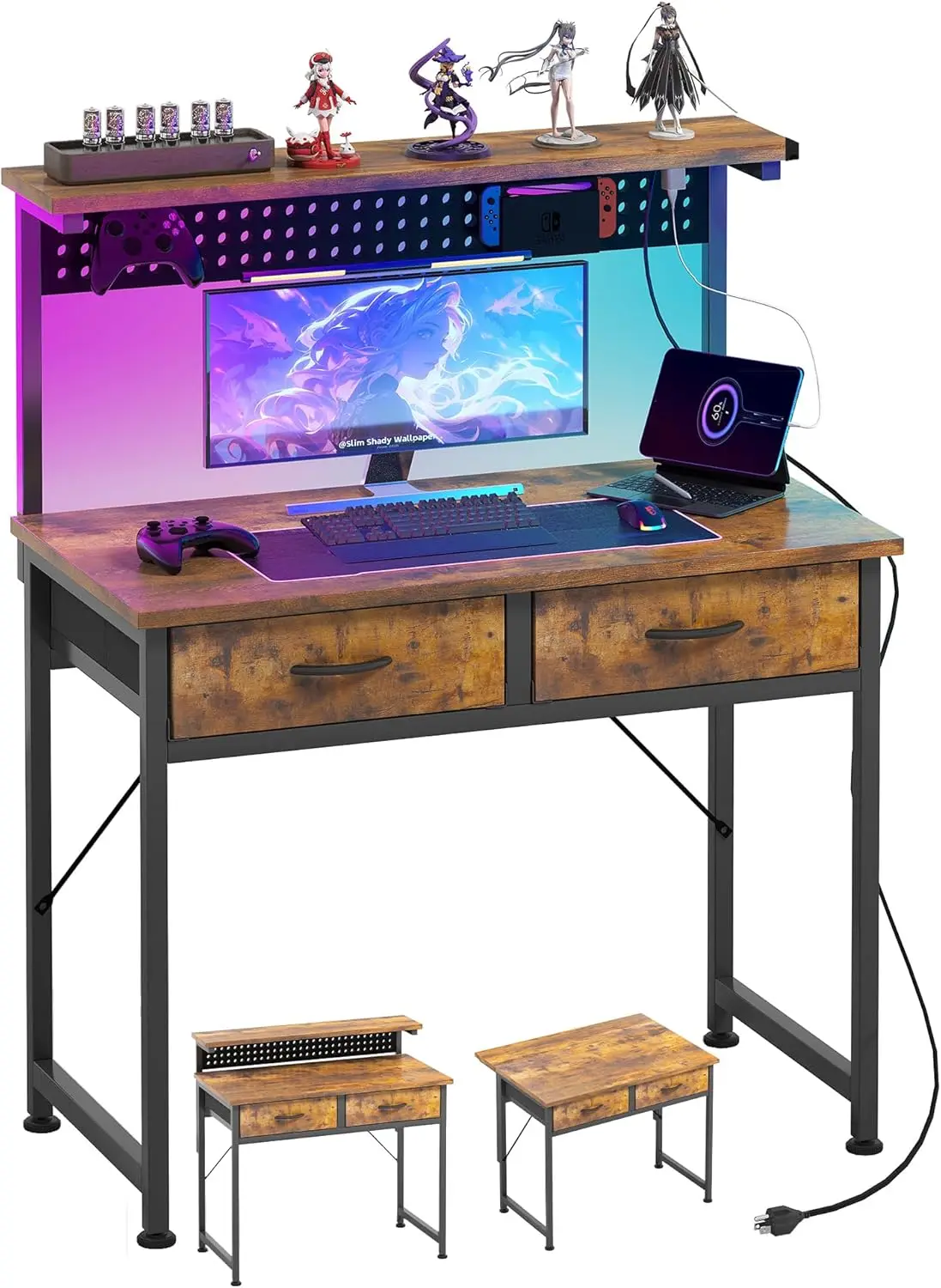 Small Desk with Drawers, 31 Inch Computer Desk with Power Outlet & LED Light, Gaming Desk with Adjustable Monitor Stand & Pegboa
Small Desk with Drawers, 31 Inch Computer Desk with Power Outlet & LED Light, Gaming Desk with Adjustable Monitor Stand & Pegboa