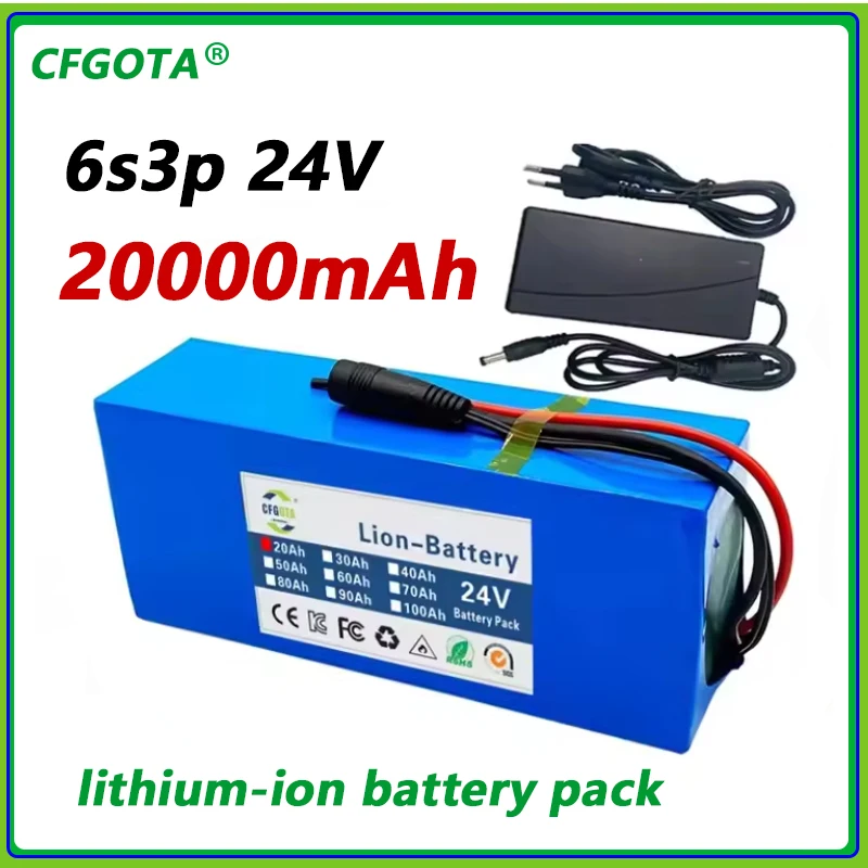NEW 20Ah-50Ah 6s3p 18650 lithium battery 24V 50000mAh lithium-ion battery pack+charger 24V
NEW 20Ah-50Ah 6s3p 18650 lithium battery 24V 50000mAh lithium-ion battery pack+charger 24V