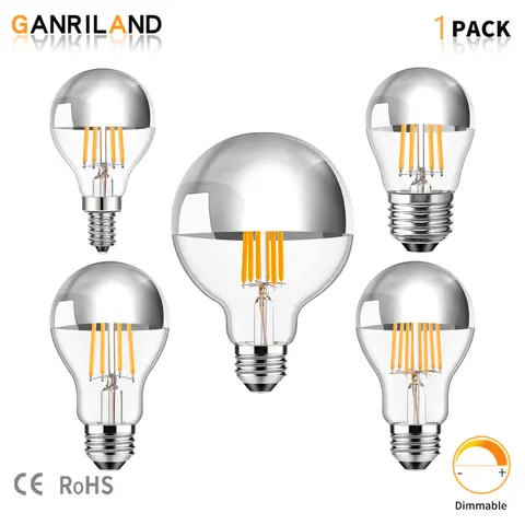 E14 E27 Half Chrome Light Bulb G45 A19 G80 4W 6W 8W 2700K Indoor Silver Bowl Mirror Decorative Dimmable LED Edison Globe Bulbs