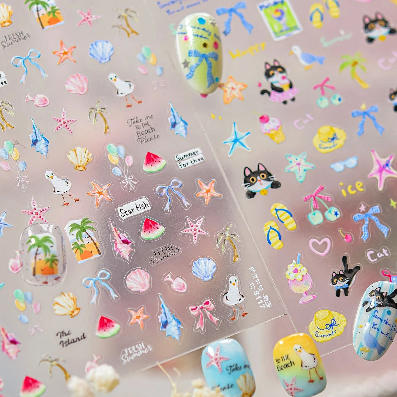 Summer Beach Bikini Watermelon Hat Sandals Ice Cream Shell Conch Starfish Cat Duck Nail Art Decoration Stickers Manicure Decals
Summer Beach Bikini Watermelon Hat Sandals Ice Cream Shell Conch Starfish Cat Duck Nail Art Decoration Stickers Manicure Decals