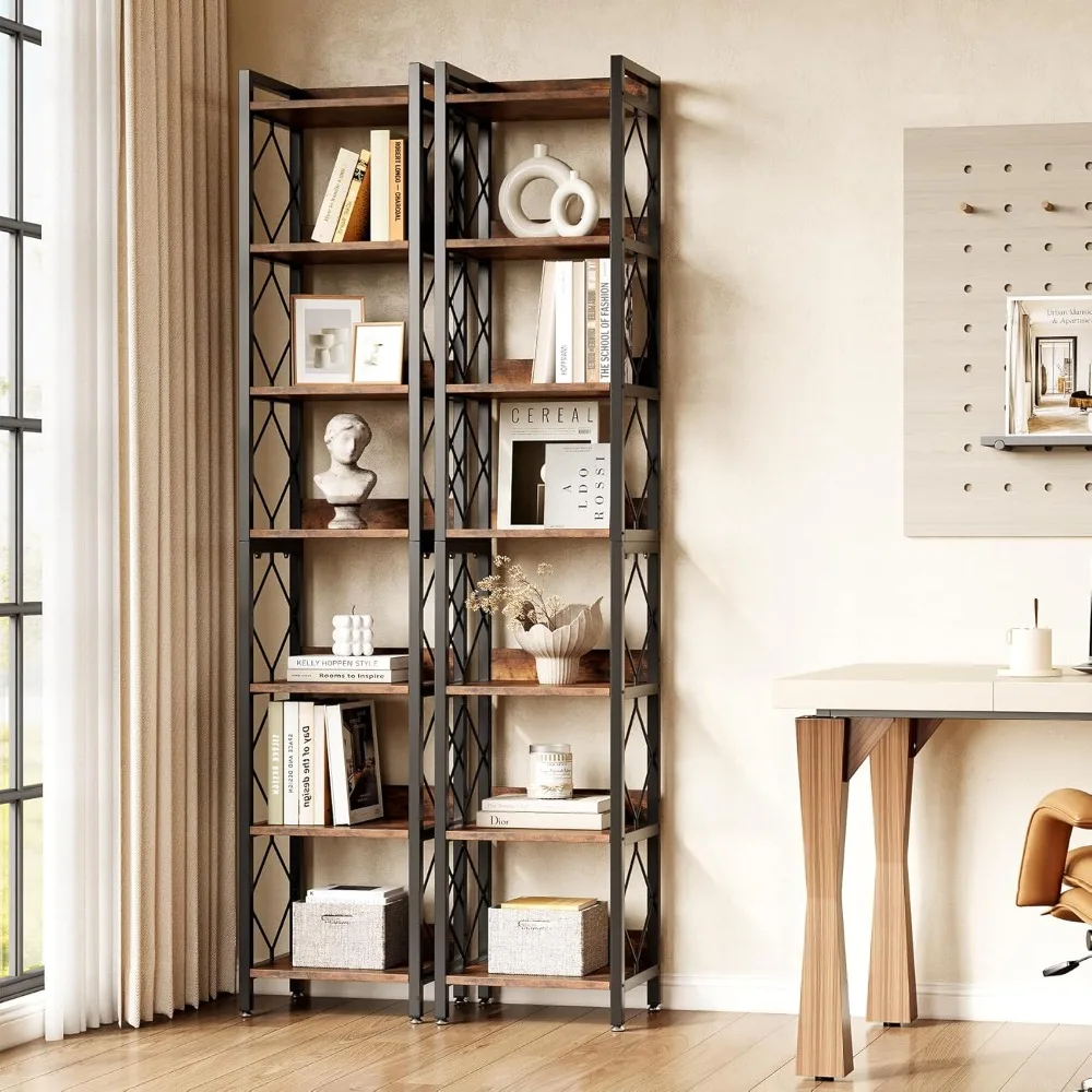 Bookshelf 2-piece Set, 7-shelf Bookcase, Wooden Display Shelf with Metal Frame, Suitable for Living Room 
Bookshelf 2-piece Set, 7-shelf Bookcase, Wooden Display Shelf with Metal Frame, Suitable for Living Room