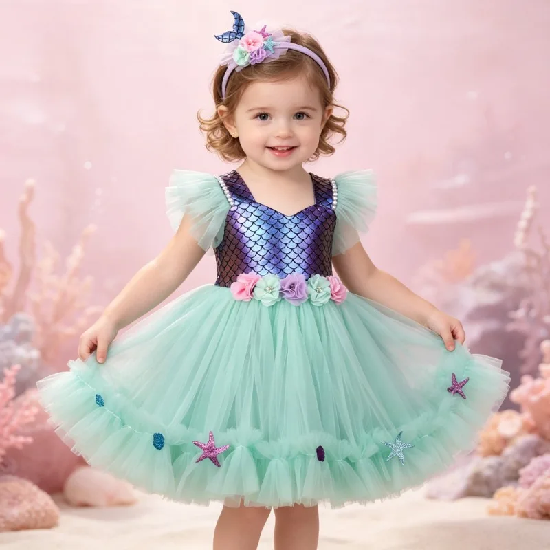 Little girl mermaid tulle tutu dress set, sweet sequined sheer princess gown, kids' Dress for birthday parties and performance
Little girl mermaid tulle tutu dress set, sweet sequined sheer princess gown, kids' Dress for birthday parties and performance
