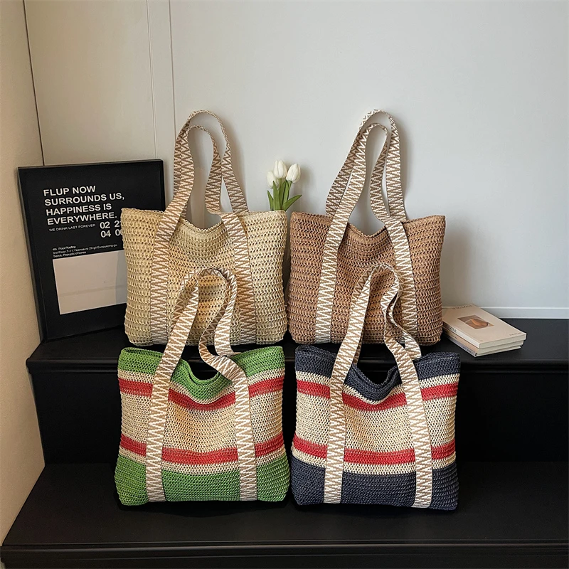 Large Capacity Fashion Striped Woven Straw Tote Bag Summer Beach Vacation Shoulder Bag Women Bohemian Casual Handbag Purse
Large Capacity Fashion Striped Woven Straw Tote Bag Summer Beach Vacation Shoulder Bag Women Bohemian Casual Handbag Purse