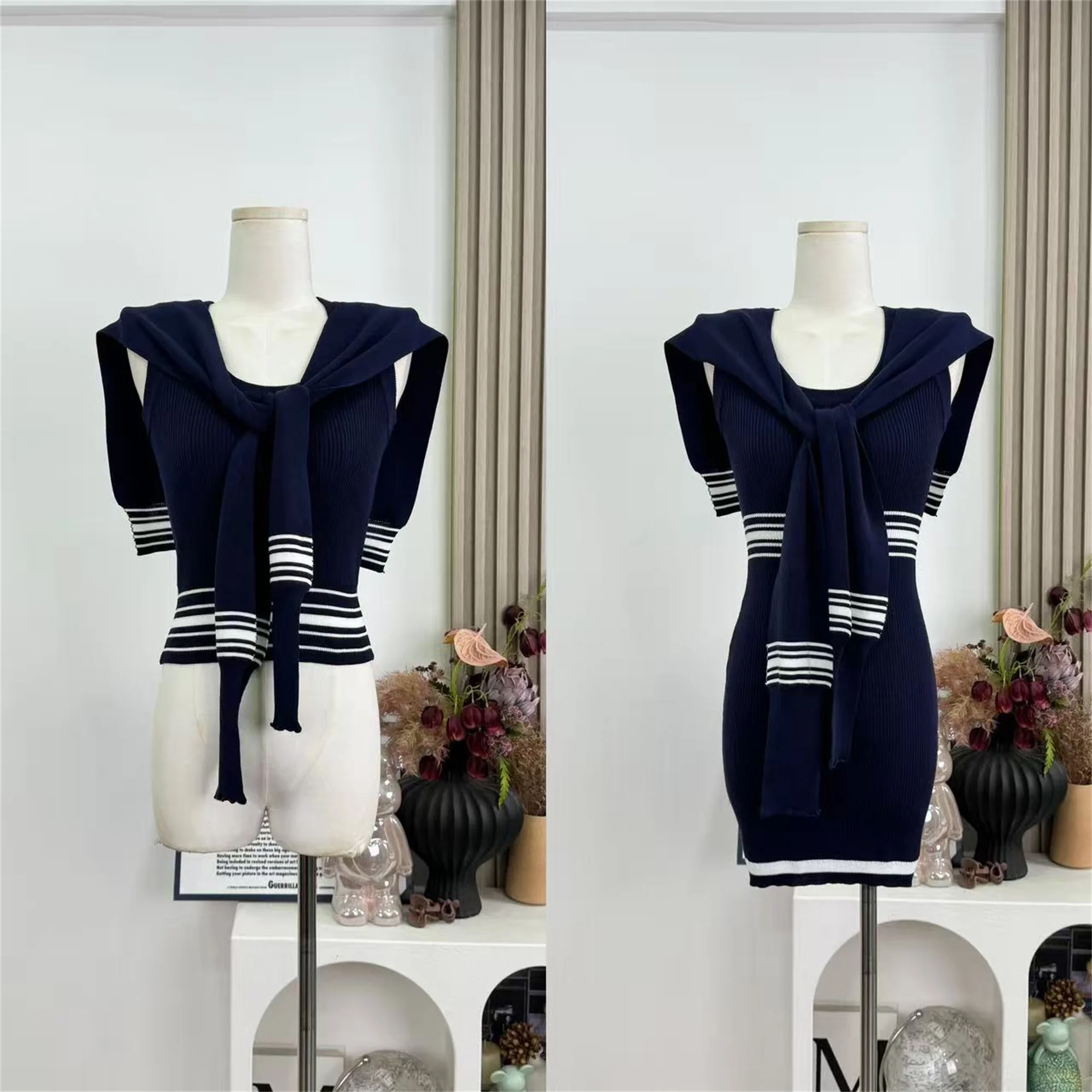 Pure Desire Navy Collar Knitted Dress Slim Fit Korean Style Women's Top Short Length Striped Pattern Summer Fashion
Pure Desire Navy Collar Knitted Dress Slim Fit Korean Style Women's Top Short Length Striped Pattern Summer Fashion
