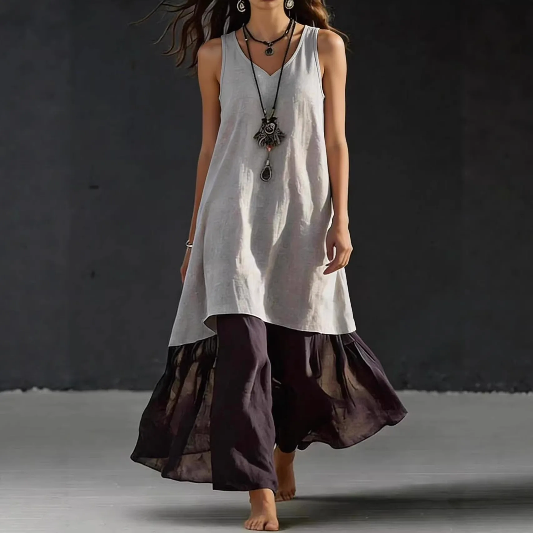 Women's Color Block Linen Dress Sleeveless V Neck High Low Midi Dress Loose Casual Flowy Beach Vacation Summer Dress For Ladies
Women's Color Block Linen Dress Sleeveless V Neck High Low Midi Dress Loose Casual Flowy Beach Vacation Summer Dress For Ladies