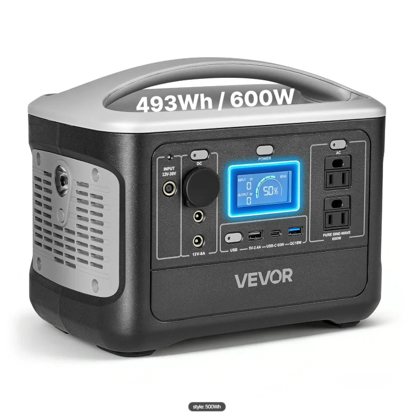600W Solar Generator Power Station, 493Wh LiFePO4 Battery Backup with 8 Output Ports for Home Emergency
600W Solar Generator Power Station, 493Wh LiFePO4 Battery Backup with 8 Output Ports for Home Emergency