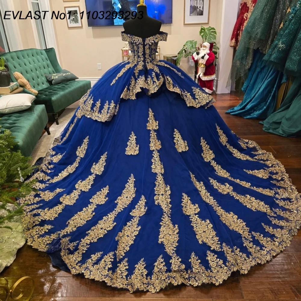 EVLAST индивидуальное бальное платье королевского синего цвета, платье Quinceanera, золотой кружевной корсет с аппликацией и бисером, Sweet 16, Vestidos De 15 Anos E1Q583
EVLAST индивидуальное бальное платье королевского синего цвета, платье Quinceanera, золотой кружевной корсет с аппликацией и бисером, Sweet 16, Vestidos De 15 Anos E1Q583