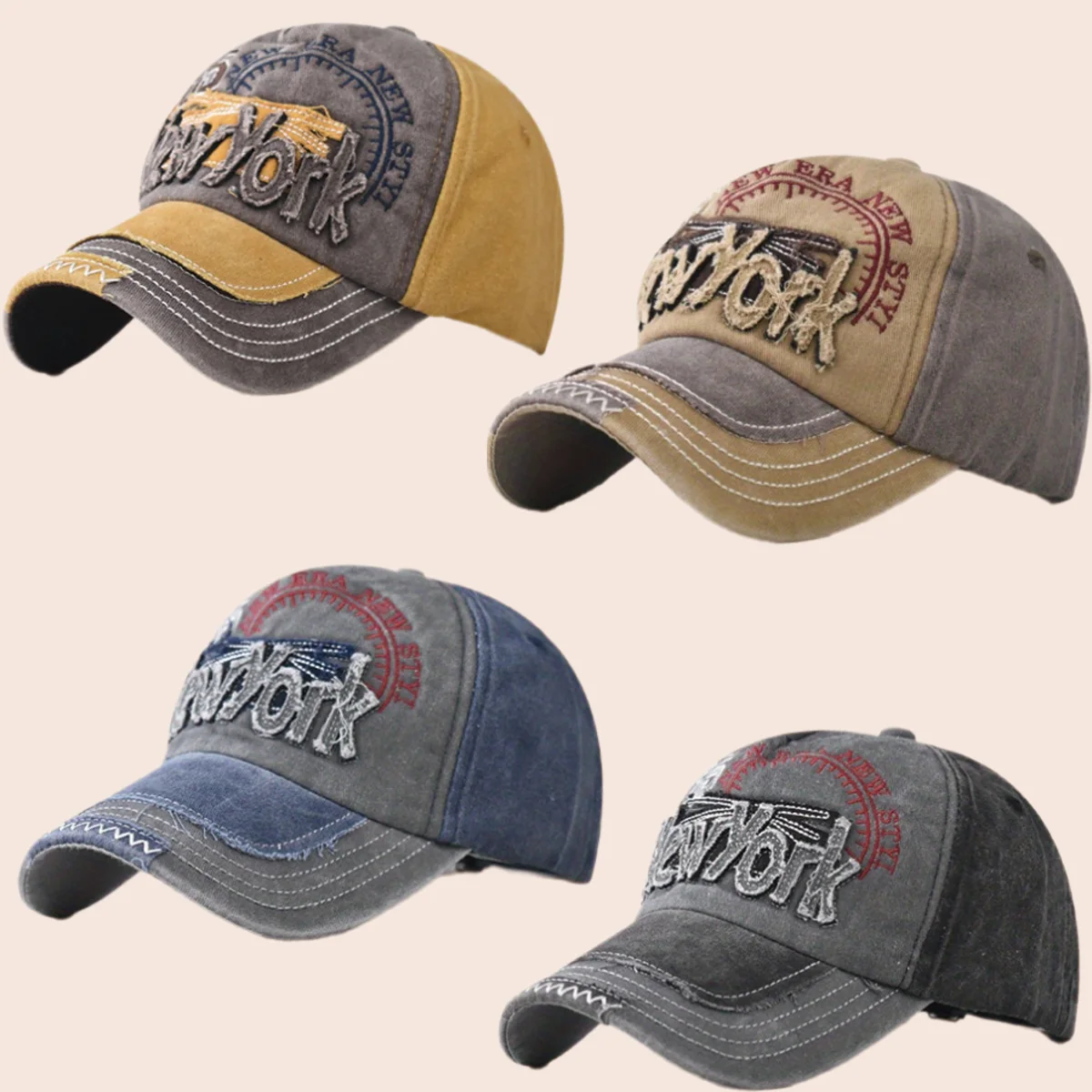 New York Letter Embroidery Baseball Cap Washed Vintage Dad Cap Color Blocked Unisex Outdor Travel Hiking Sunshade Peaked Cap
New York Letter Embroidery Baseball Cap Washed Vintage Dad Cap Color Blocked Unisex Outdor Travel Hiking Sunshade Peaked Cap