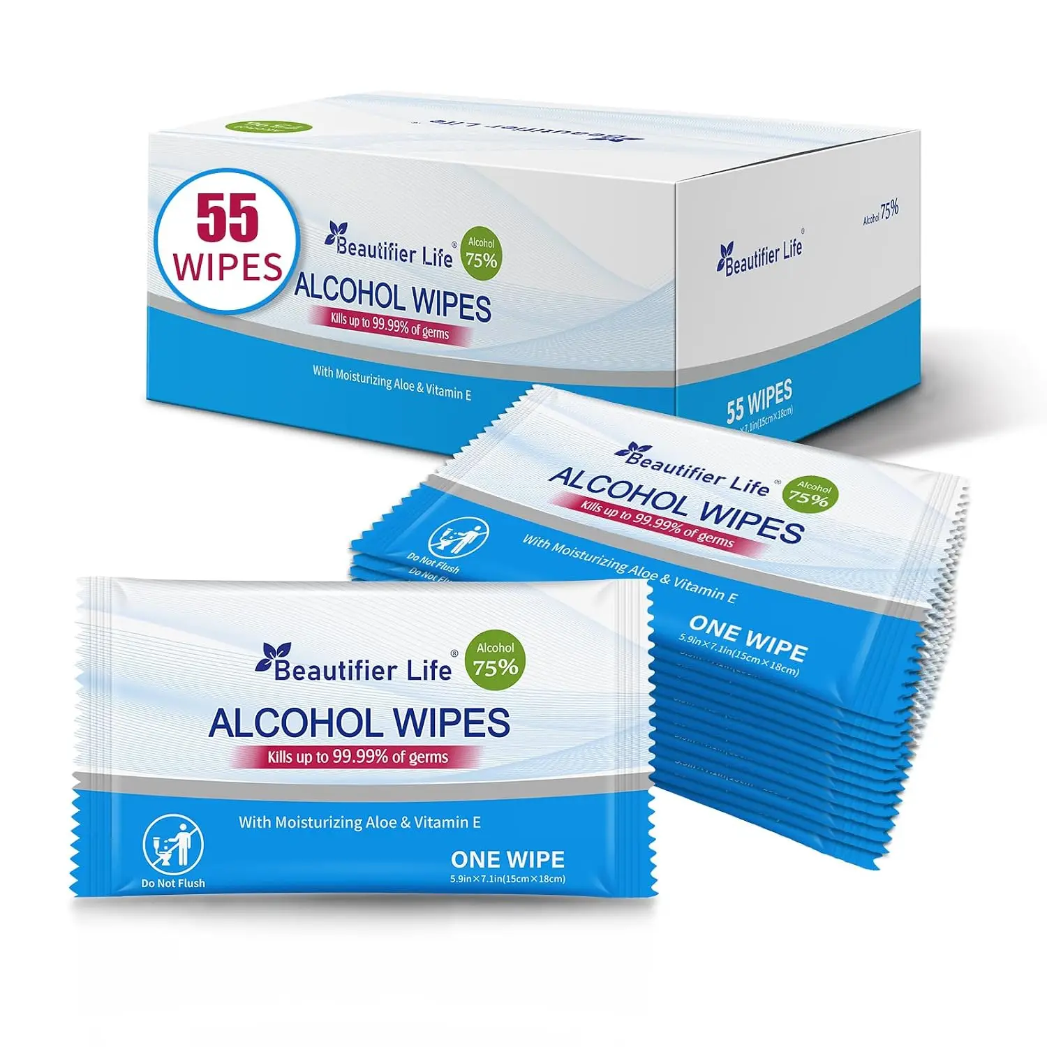 All-Purpose Travel Wipes, 55 Individually Wrapped 75% Alcohol Antibacterial Hand Sanitizing Wipes with Aloe & Vitamin E for On-the-Go Use, Restaurant, Home Office
All-Purpose Travel Wipes, 55 Individually Wrapped 75% Alcohol Antibacterial Hand Sanitizing Wipes with Aloe & Vitamin E for On-the-Go Use, Restaurant, Home Office