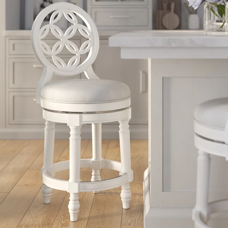 Farmhouse White Counter Stool with Backrest and Swivel Seat, 26" Height, 1 Piece
Farmhouse White Counter Stool with Backrest and Swivel Seat, 26" Height, 1 Piece
