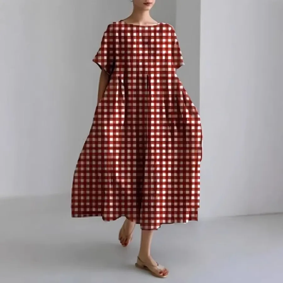 【New style】 Independence - new European and American plaid a-line round collar plaid summer short-sleeved dress long
【New style】 Independence - new European and American plaid a-line round collar plaid summer short-sleeved dress long