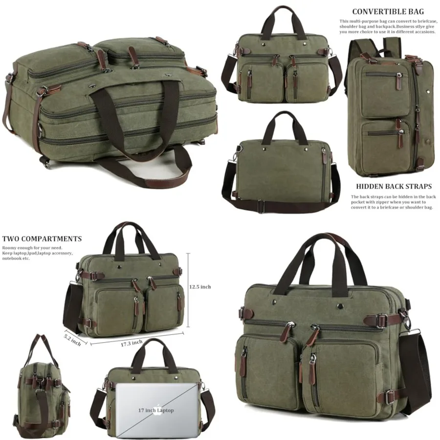 3 In 1 Canvas Convertible Laptop Bag for Men Women, 17.3 inch Laptop Messenger Bag Work Briefcase, Computer Shoulder Bag for Travel Business Office (Green, 17.3 Inch)
3 In 1 Canvas Convertible Laptop Bag for Men Women, 17.3 inch Laptop Messenger Bag Work Briefcase, Computer Shoulder Bag for Travel Business Office (Green, 17.3 Inch)