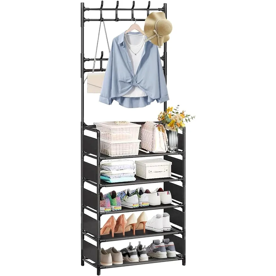 5Tier Coat and Shoe Rack Entryway Coat Rack with Hooks Shoes Organizer for Living Room Bedroom Office Black
5Tier Coat and Shoe Rack Entryway Coat Rack with Hooks Shoes Organizer for Living Room Bedroom Office Black