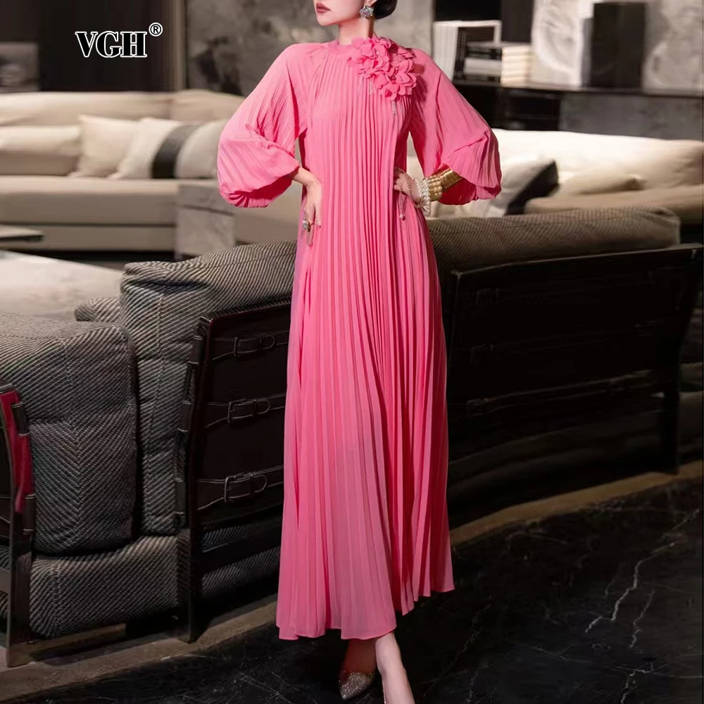 VGH Spliced Appliqes Fairy Skirt for Women Small Stand Collar Lantern Sleeve Patchwork Lace Up Folds Long Dresses Female Clothes
VGH Spliced Appliqes Fairy Skirt for Women Small Stand Collar Lantern Sleeve Patchwork Lace Up Folds Long Dresses Female Clothes