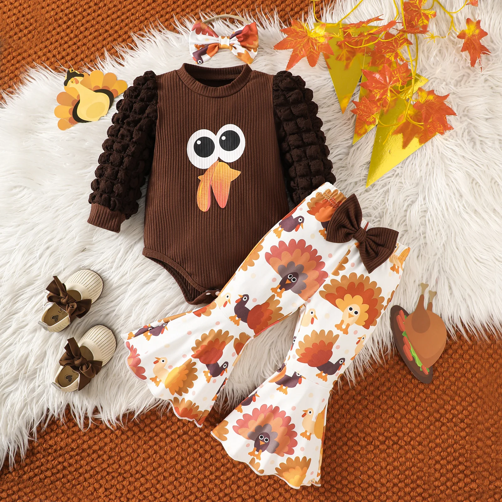Cute Turkey Thanksgiving Baby Newborn Sets Winter Girl Clothes Long Sleeve Romper Bell Bottom Pants Headband 3-Piece Set Outfit
Cute Turkey Thanksgiving Baby Newborn Sets Winter Girl Clothes Long Sleeve Romper Bell Bottom Pants Headband 3-Piece Set Outfit