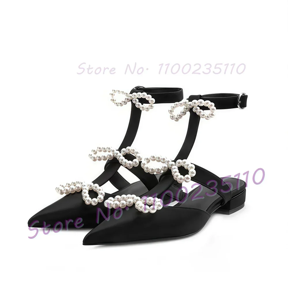 White Pearl Bow Pointed Toe Flat Sandals Ladies Elegant Party Low Block Heel Sandals Women Luxury T Strap Black Satin Shoes
White Pearl Bow Pointed Toe Flat Sandals Ladies Elegant Party Low Block Heel Sandals Women Luxury T Strap Black Satin Shoes