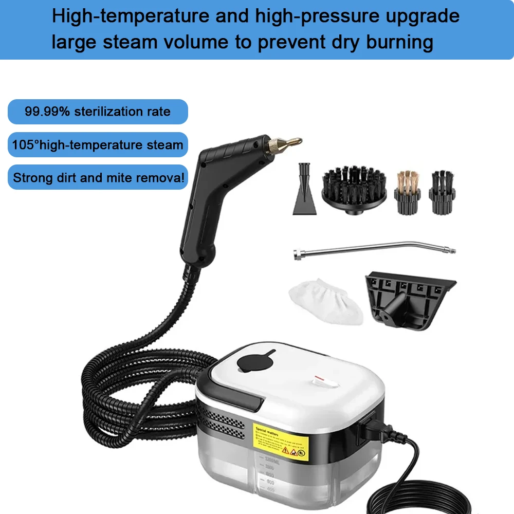 High-Pressure Steam Cleaner 1200ML, 105°C, 99.99% Germicidal, Multiple Brushes Quick 15s Heat-Up Versatile For Home/Car Cleaning
High-Pressure Steam Cleaner 1200ML, 105°C, 99.99% Germicidal, Multiple Brushes Quick 15s Heat-Up Versatile For Home/Car Cleaning