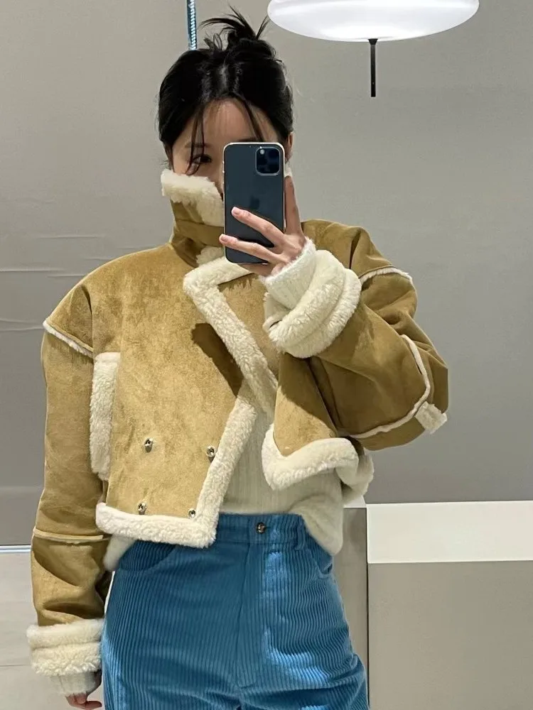 Lamb Fur Suede ort Jaet Women's High Collar Loose Autumn Winter Thi Warm Inteated Leather Fur Cotton Coat Trendy
Lamb Fur Suede ort Jaet Women's High Collar Loose Autumn Winter Thi Warm Inteated Leather Fur Cotton Coat Trendy