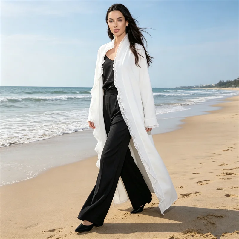 Eid White Ruffle Kimono Cardigan Abaya Dress Women Muslim Dubai Kaftan Islam Clothing Kebaya Caftan Marocain Femme Robe Vestidos
Eid White Ruffle Kimono Cardigan Abaya Dress Women Muslim Dubai Kaftan Islam Clothing Kebaya Caftan Marocain Femme Robe Vestidos