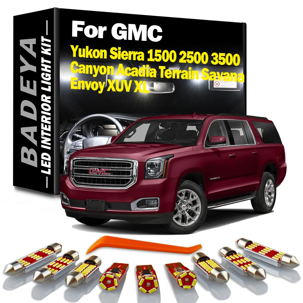 Светодиодные лампы Canbus для GMC Sierra 1500 2500 3500 Yukon Canyon Acadia Terrain Envoy XUV XL Savana, комплект внутреннего освещения багажника с картой купола
Светодиодные лампы Canbus для GMC Sierra 1500 2500 3500 Yukon Canyon Acadia Terrain Envoy XUV XL Savana, комплект внутреннего освещения багажника с картой купола