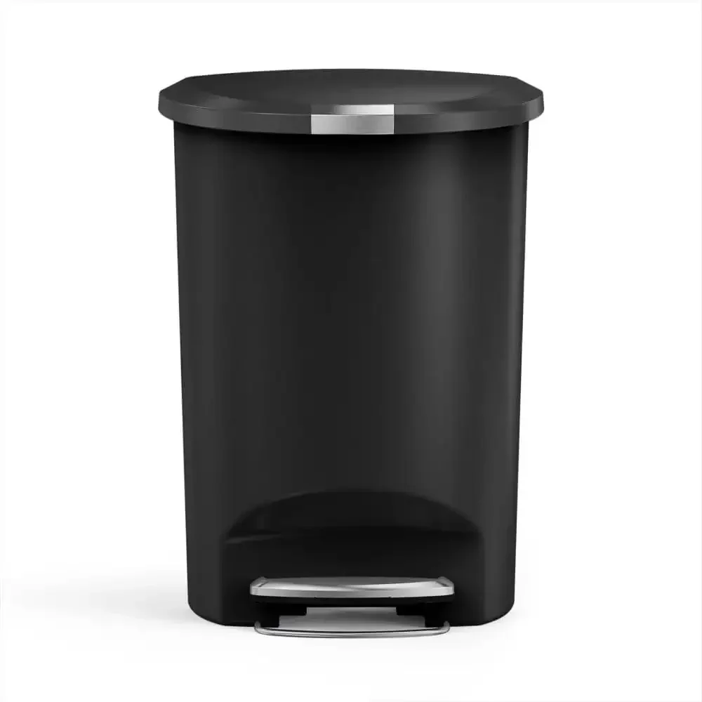 13 Gallon Black Plastic Semi-Round Step Trash Can with Secure Slide Lock
13 Gallon Black Plastic Semi-Round Step Trash Can with Secure Slide Lock
