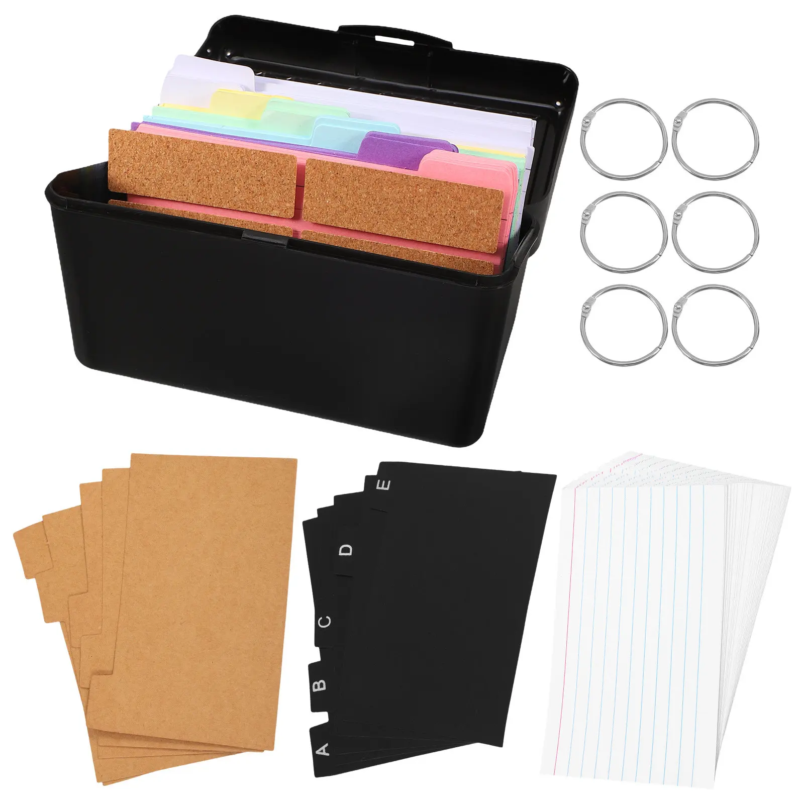 1Set Index Card Holders Organizer Box Black Desktop Storage Case with Colorful Tabs Lined Cards for Home Office Note Card
1Set Index Card Holders Organizer Box Black Desktop Storage Case with Colorful Tabs Lined Cards for Home Office Note Card