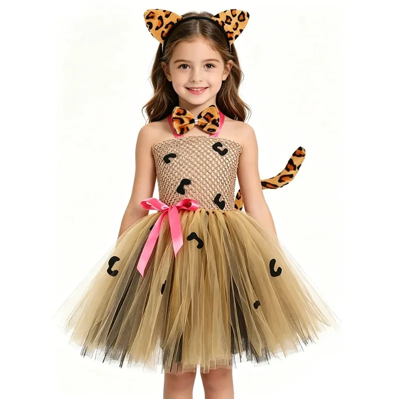 Little Girls Animal-themed Tutu Dress Set, Cute Leopard Cat Printed Fluffy Dress, Halloween Party and Stage Performance Costumes
Little Girls Animal-themed Tutu Dress Set, Cute Leopard Cat Printed Fluffy Dress, Halloween Party and Stage Performance Costumes