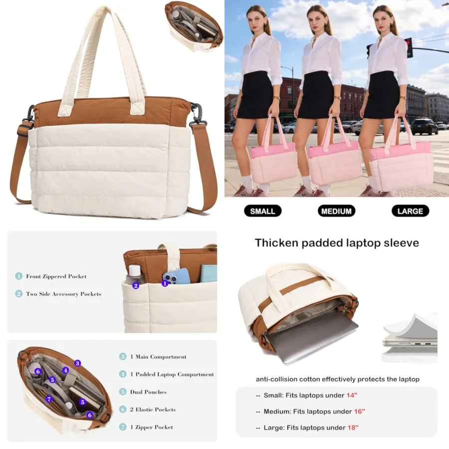 Laptop Tote Bag for Women Lightweight Puffer Quilted Work Tote Padded Laptop Compartment Shoulder Handbag Travel Nurse
Laptop Tote Bag for Women Lightweight Puffer Quilted Work Tote Padded Laptop Compartment Shoulder Handbag Travel Nurse