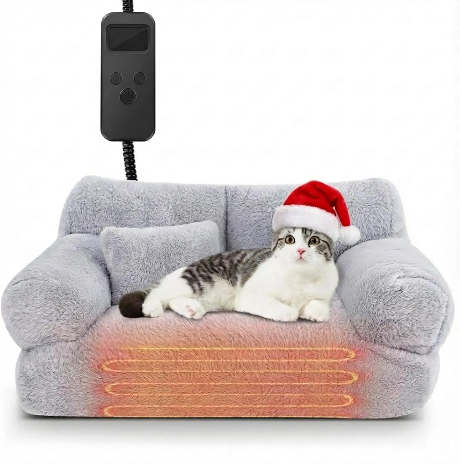 Heated Cat Couch Bed 26x20x11.8in, Washable & Adjustable Temp, Non-Slip Electric Pet Sofa with Pillow Timer
Heated Cat Couch Bed 26x20x11.8in, Washable & Adjustable Temp, Non-Slip Electric Pet Sofa with Pillow Timer