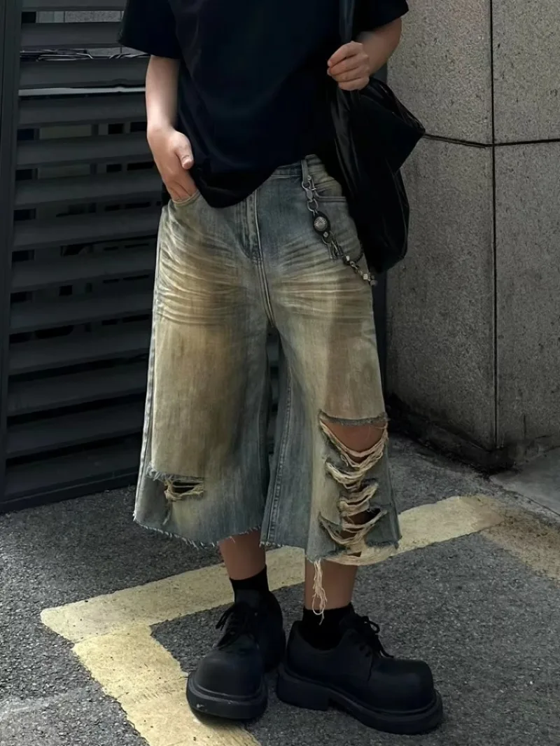 Women's Cat Scratch Marks Wide Leg Baggy Calf-length Denim Shorts Female High Waist Loose Shorts Summer Fashion Punk Shorts
Women's Cat Scratch Marks Wide Leg Baggy Calf-length Denim Shorts Female High Waist Loose Shorts Summer Fashion Punk Shorts