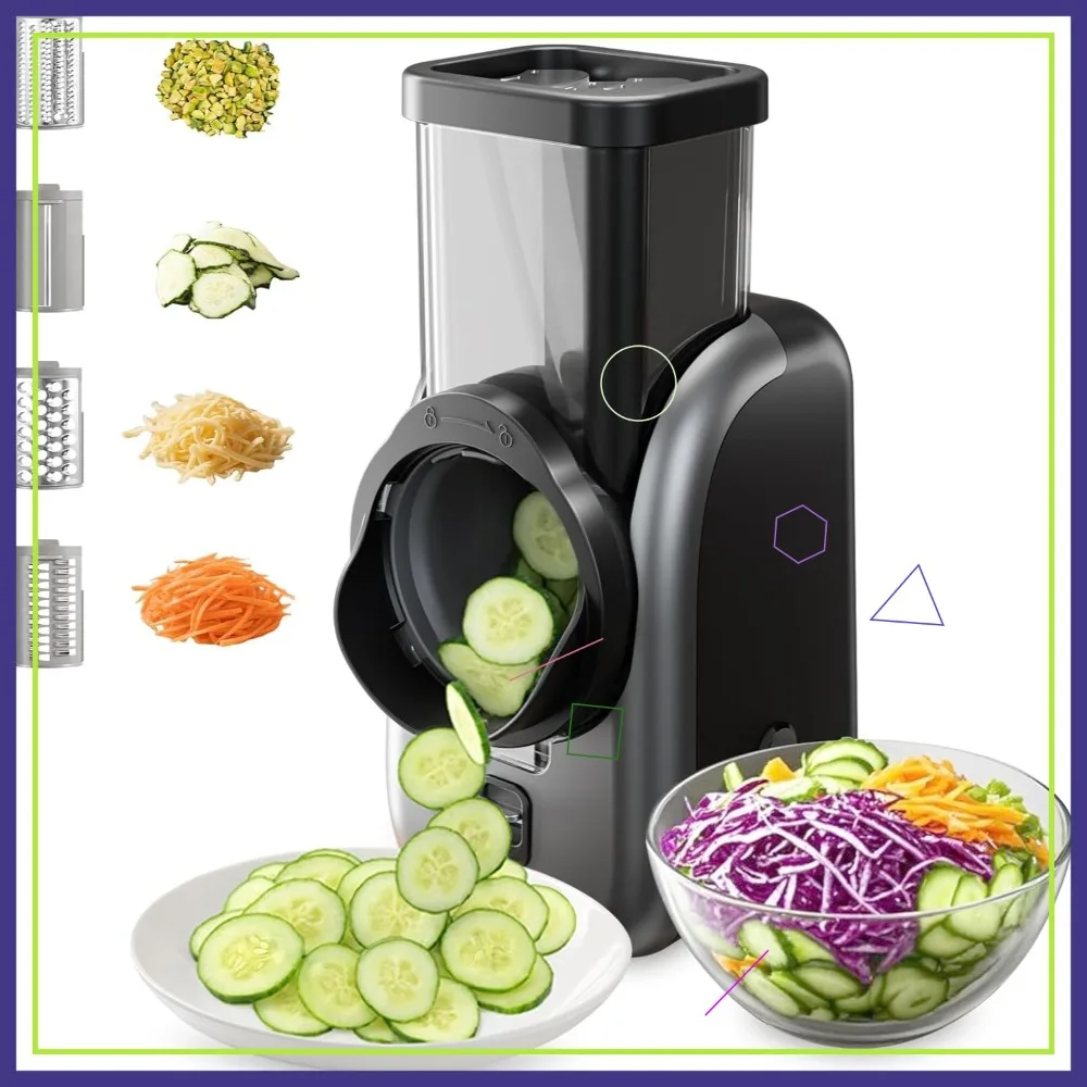 Electric Vegetable Slicer & Cheese Grater, 4 Stainless Steel Blades for Potatoes Carrots Fruits Salad
Electric Vegetable Slicer & Cheese Grater, 4 Stainless Steel Blades for Potatoes Carrots Fruits Salad