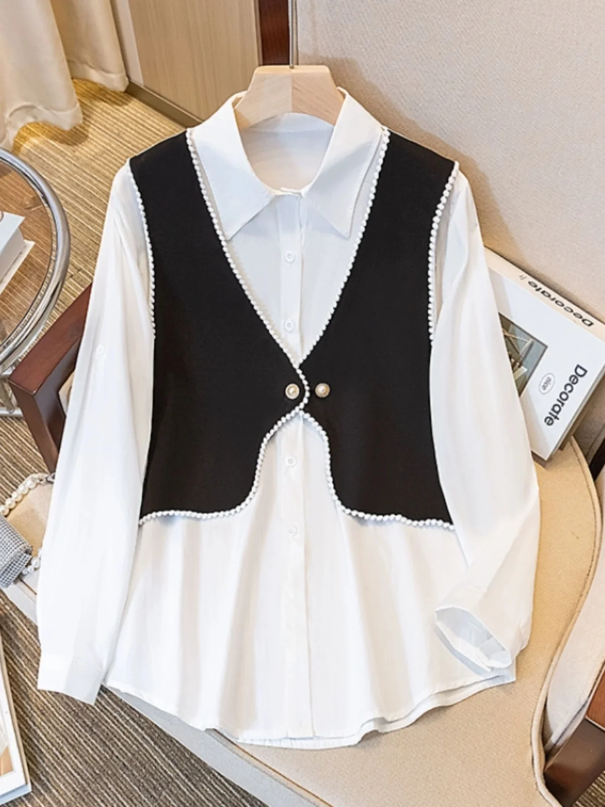 Slimming Design Unique Personality Women's Shirt Vest Fake Two-Piece Set Spring Autumn plus Size Korean Style Long Sleeve
Slimming Design Unique Personality Women's Shirt Vest Fake Two-Piece Set Spring Autumn plus Size Korean Style Long Sleeve