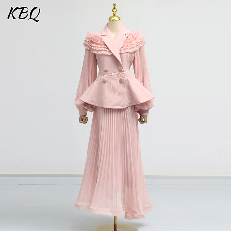 KBQ Elegant Solid Two Piece Sets For Women Lapel Long Sleeve Spliced Button Top High Waist Skirt Designer Set Female Style New
KBQ Elegant Solid Two Piece Sets For Women Lapel Long Sleeve Spliced Button Top High Waist Skirt Designer Set Female Style New