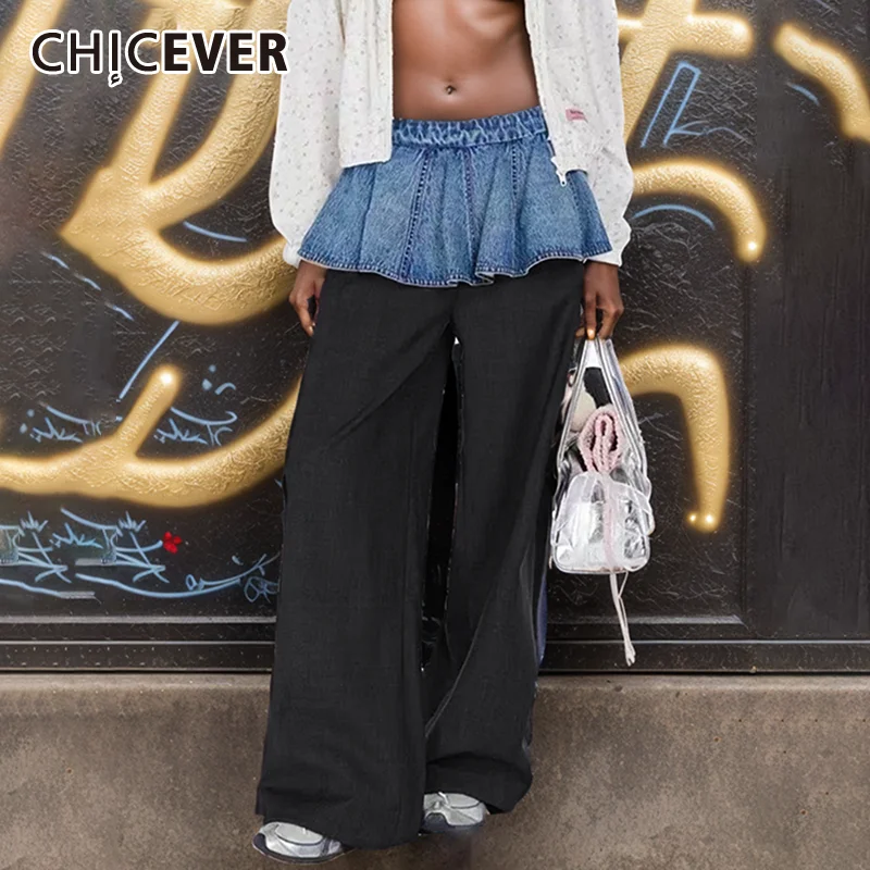 CHICEVER Spliced Denim Pants For Women High Waist Patchwork Pleated Streetwear Wide Leg Trousers Female Summer Clothing Style
CHICEVER Spliced Denim Pants For Women High Waist Patchwork Pleated Streetwear Wide Leg Trousers Female Summer Clothing Style