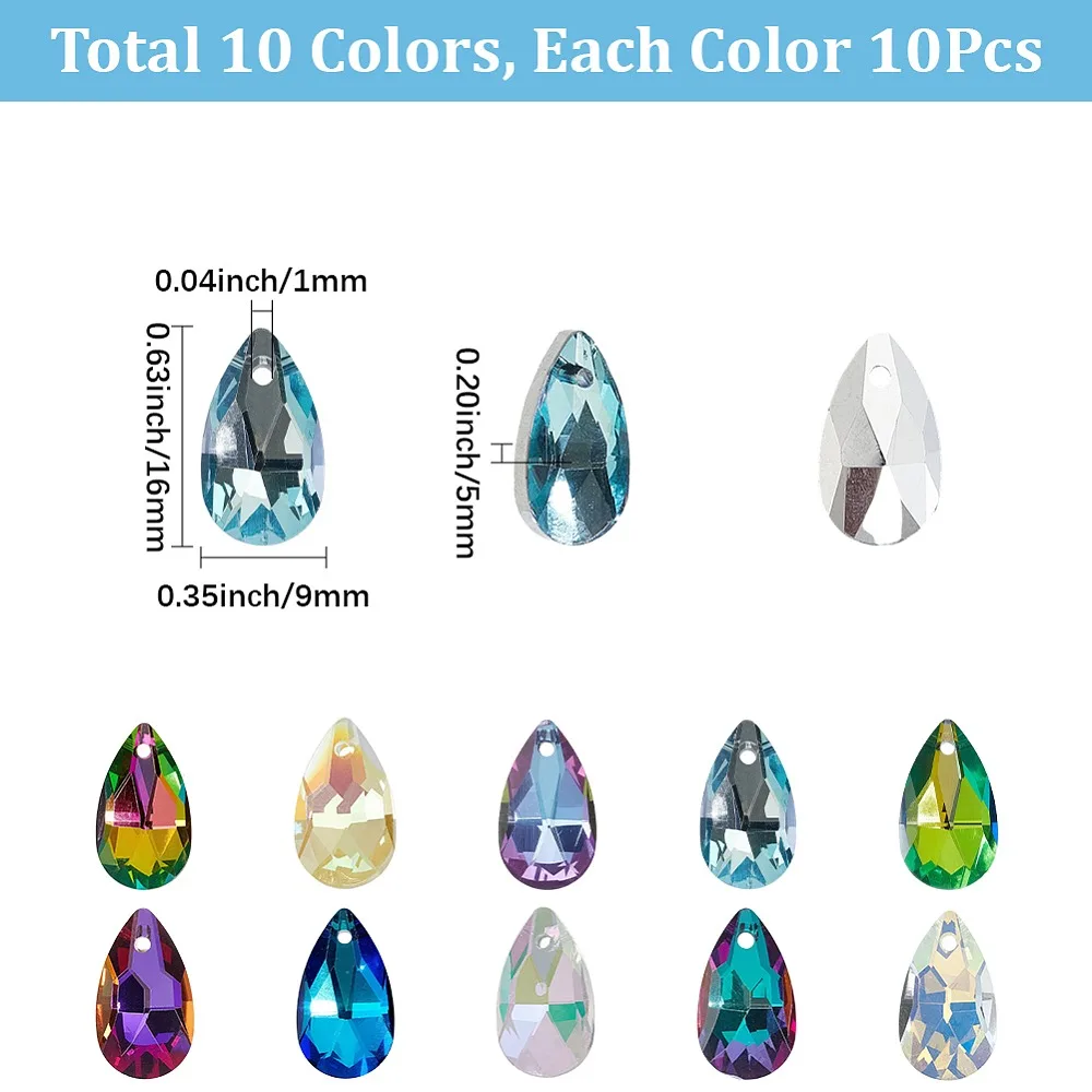 100Pcs 10 Colors Glass Pendants Faceted Teardrop Charms Mixed Color 16x9x5mm Hole: 1mm 10pcs/color
100Pcs 10 Colors Glass Pendants Faceted Teardrop Charms Mixed Color 16x9x5mm Hole: 1mm 10pcs/color