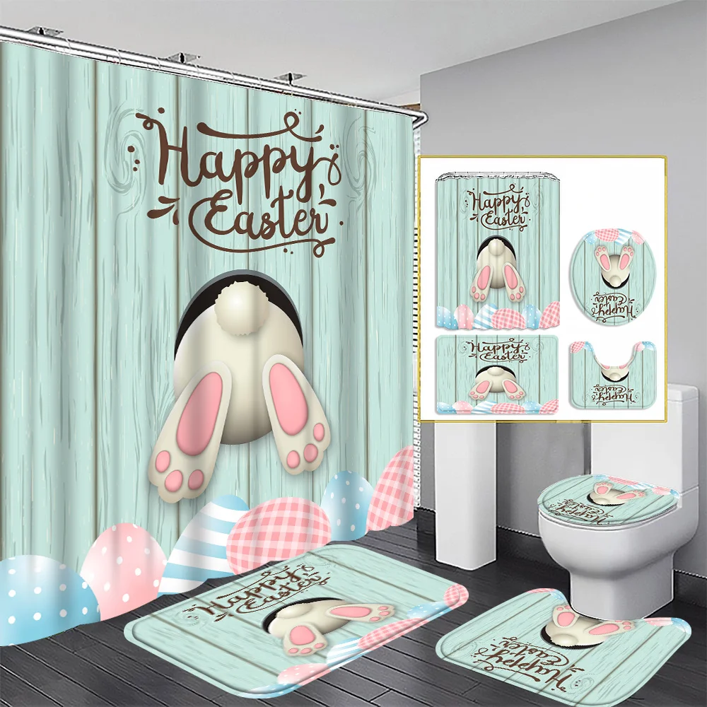 Happy Easter Bunny Bathroom Set: Shower Curtain, Mat, Towel, Toilet Cover - 4Pcs Waterproof Decor for a Festive Bath
Happy Easter Bunny Bathroom Set: Shower Curtain, Mat, Towel, Toilet Cover - 4Pcs Waterproof Decor for a Festive Bath