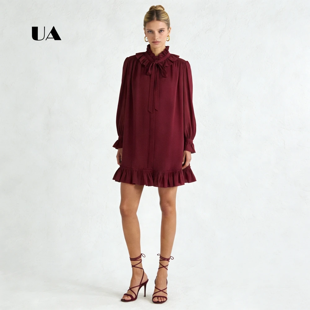 ULBYANRY Ruffled Chiffon Loose Mini Dress with Long Sleeve Solid Turtleneck Evening Dress for Woman Simple Customized Party Gown
ULBYANRY Ruffled Chiffon Loose Mini Dress with Long Sleeve Solid Turtleneck Evening Dress for Woman Simple Customized Party Gown