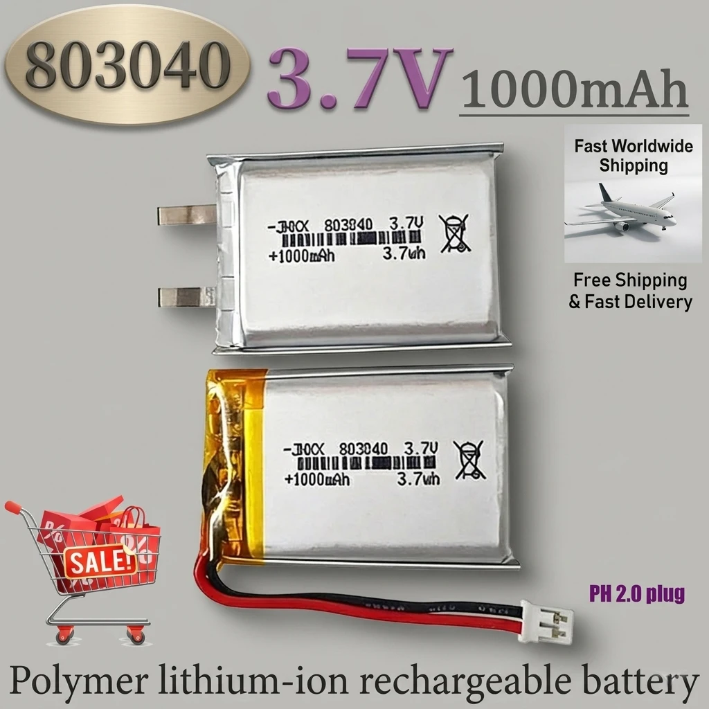 3.7V 1000mAh 803040 Rechargeable Lipo Battery Lithium Polymer Cell For GPS iPod Remote Bluetooth Speaker
3.7V 1000mAh 803040 Rechargeable Lipo Battery Lithium Polymer Cell For GPS iPod Remote Bluetooth Speaker