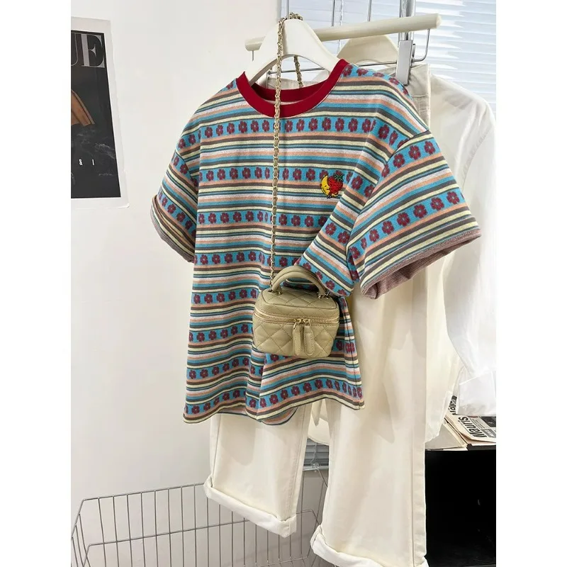 Jacquard Short Sleeve T-Shirt Summer 2025 New Versatile Casual Embroidered Slim Fit Cropped Striped Crew Neck Chic Top
Jacquard Short Sleeve T-Shirt Summer 2025 New Versatile Casual Embroidered Slim Fit Cropped Striped Crew Neck Chic Top