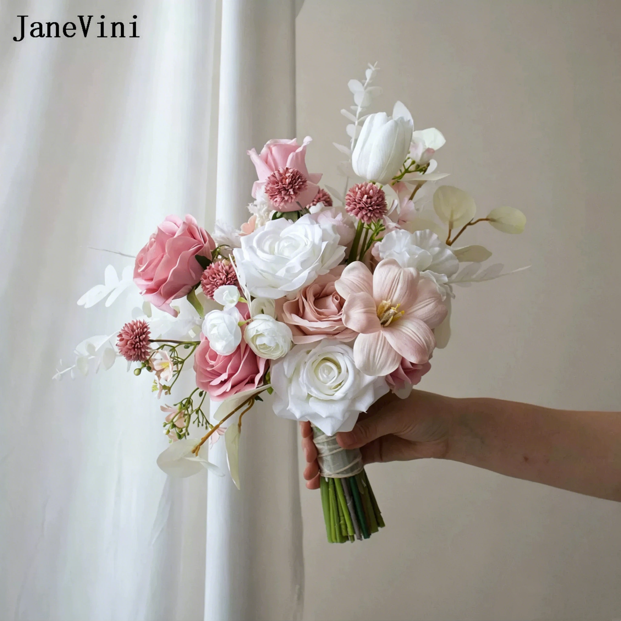 JaneVini Dusty Pink White Bridal Bouquets Artificial Silk Roses Tulip Real Touch Bride Hand Bouquet Flowers Wedding Accessories
JaneVini Dusty Pink White Bridal Bouquets Artificial Silk Roses Tulip Real Touch Bride Hand Bouquet Flowers Wedding Accessories